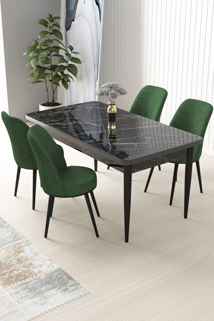 Hanah Home Set Trpezarijski sto i 4 stolice Nil, Zeleno-crni