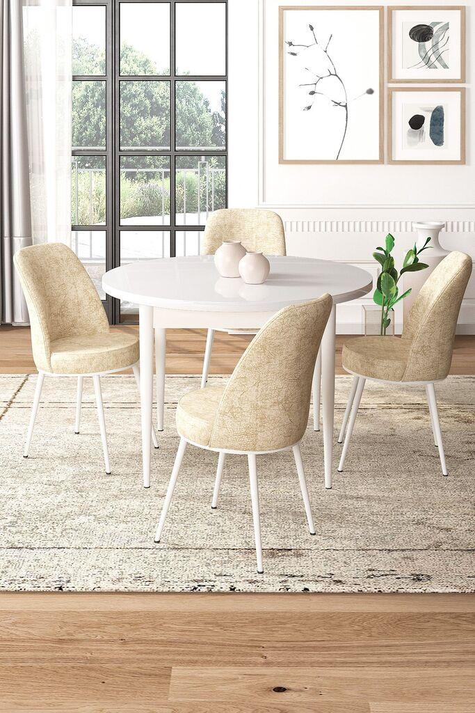 Hanah Home Set Trpezarijski sto i 4 stolice, Bež-beli