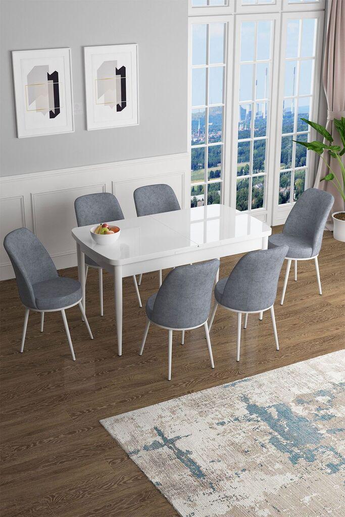 Hanah Home Set Trpezarijski sto i 6 stolica Han, Sivo-beli