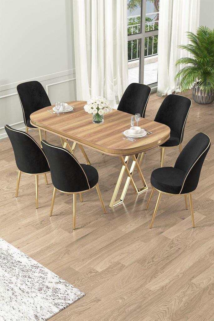 Hanah Home Set Trpezarijski sto i 6 stolica Lai, Crni
