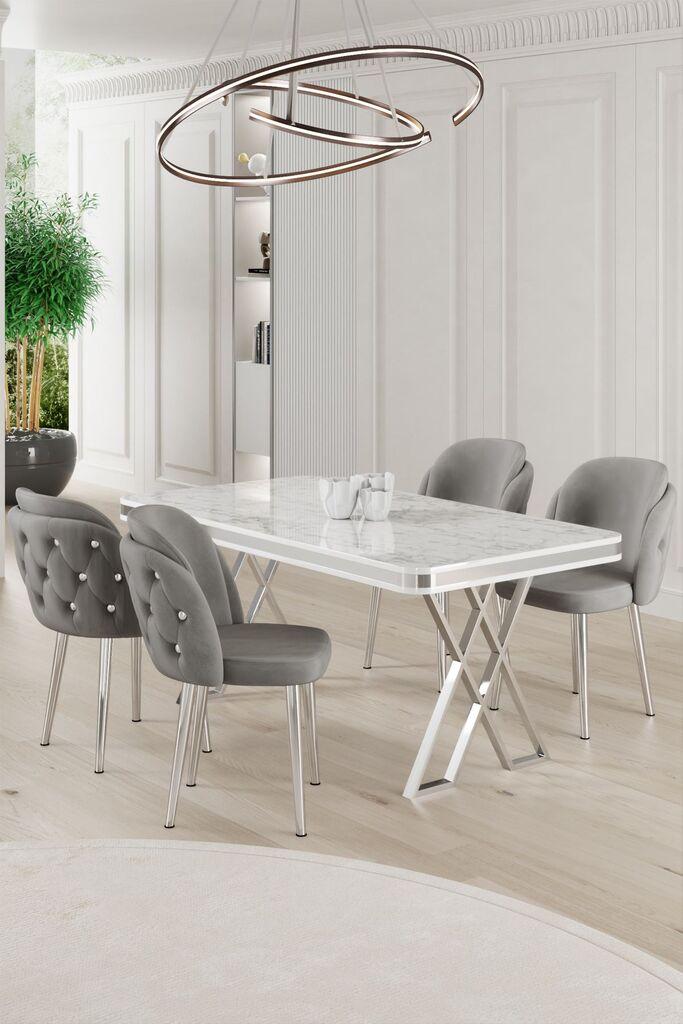 Hanah Home Set Trpezarijski sto i 4 stolice Rigel, Sivo-beli