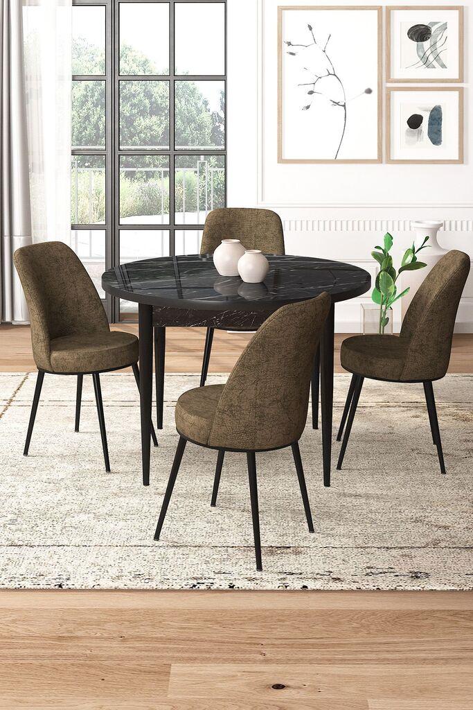 Hanah Home Set Trpezarijski sto i 4 stolice, Braon-crni