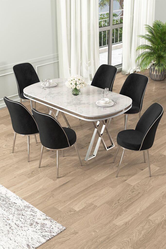 Hanah Home Set Trpezarijski sto i 6 stolica Lai, Crno-beli