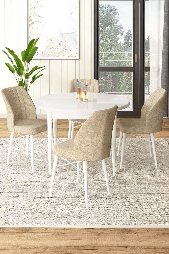 Hanah Home Set Trpezarijski sto i 4 stolice, Bež-beli