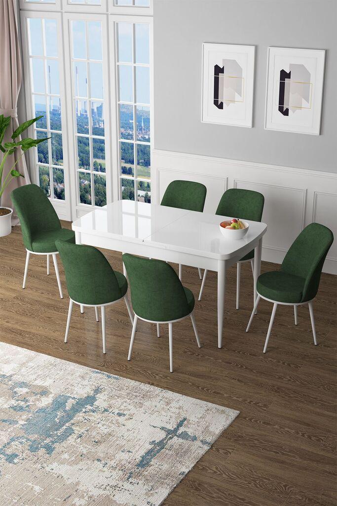 Hanah Home Set Trpezarijski sto i 6 stolica Zen, Zeleno-beli