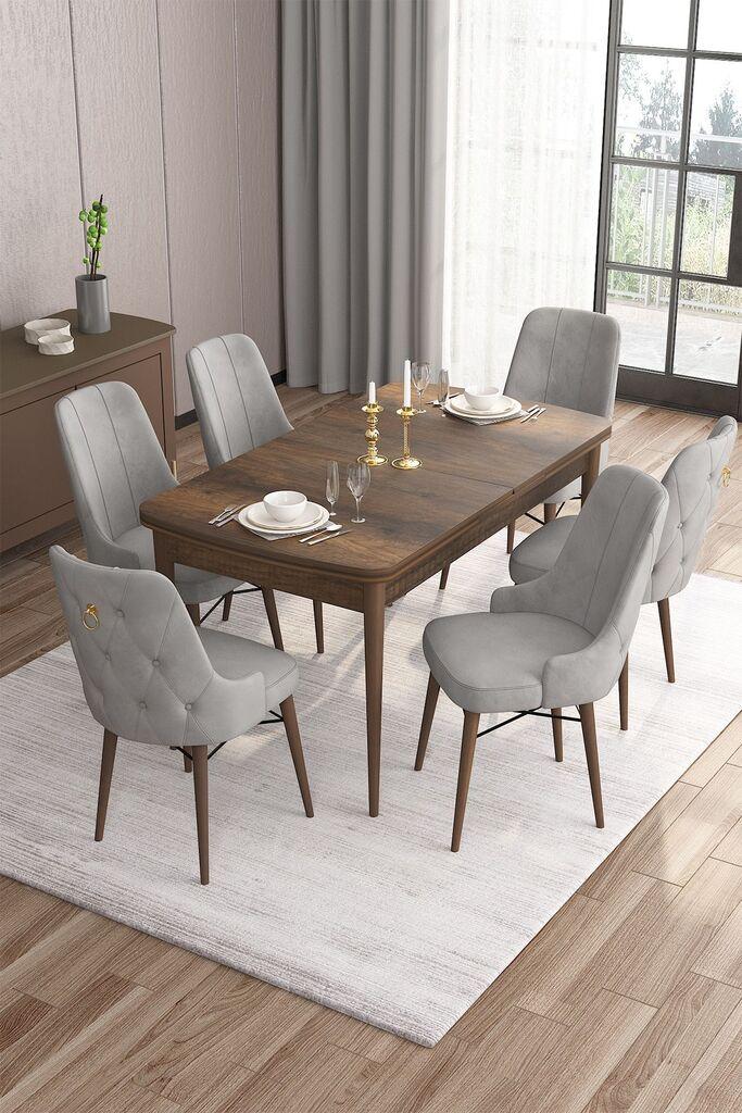 Hanah Home Set Trpezarijski sto i 6 stolica Are, Sivo-braon