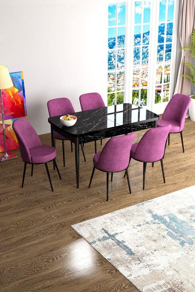 Hanah Home Set Trpezarijski sto i 6 stolica Han, Ljubičasto-crni