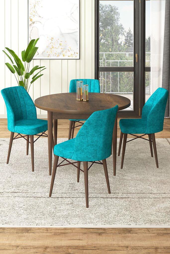 Hanah Home Set Trpezarijski sto i 4 stolice, Tirkizno-braon