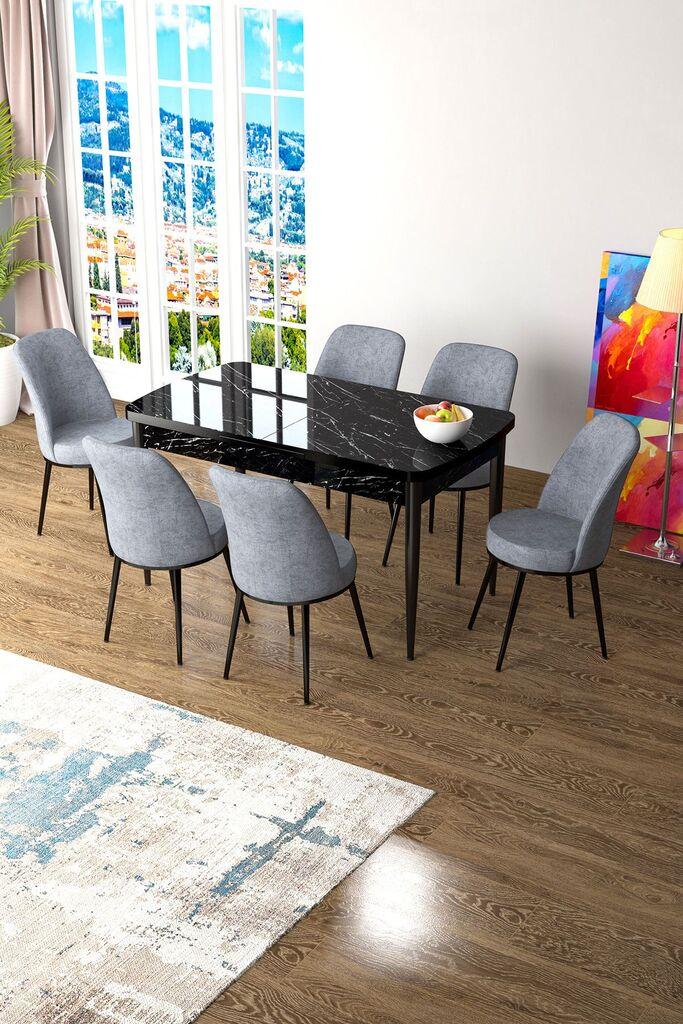 Hanah Home Set Trpezarijski sto i 6 stolica Zen, Sivo-crni
