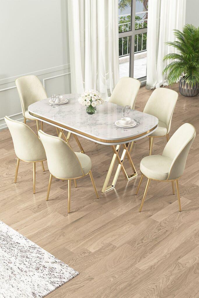 Hanah Home Set Trpezarijski sto i 6 stolica Lai, Krem-beli