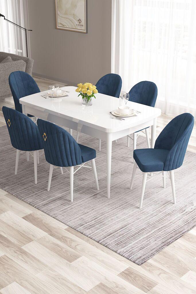 Hanah Home Set Trpezarijski sto i 6 stolica Roz, Plavo-beli