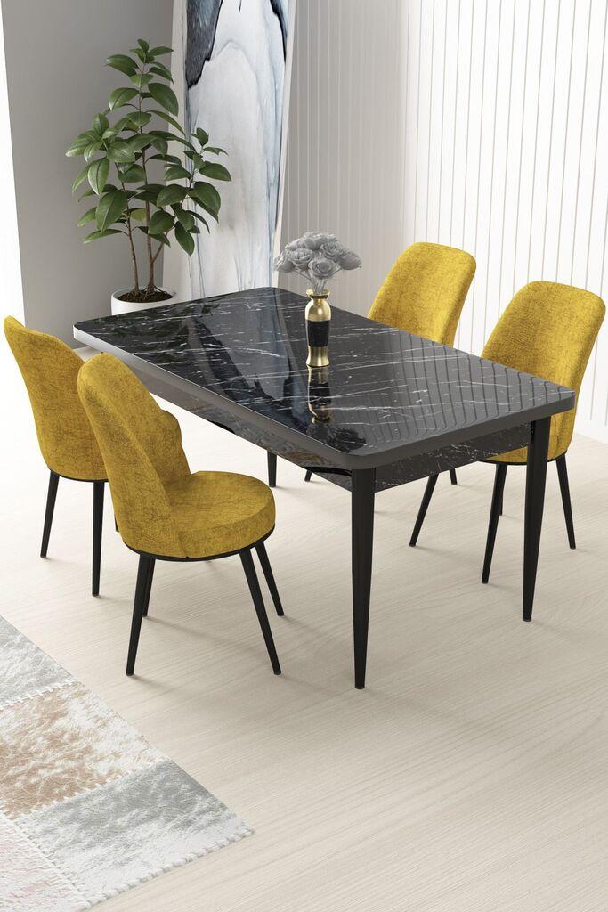 Hanah Home Set Trpezarijski sto i 4 stolice Nil, Žuto-crni