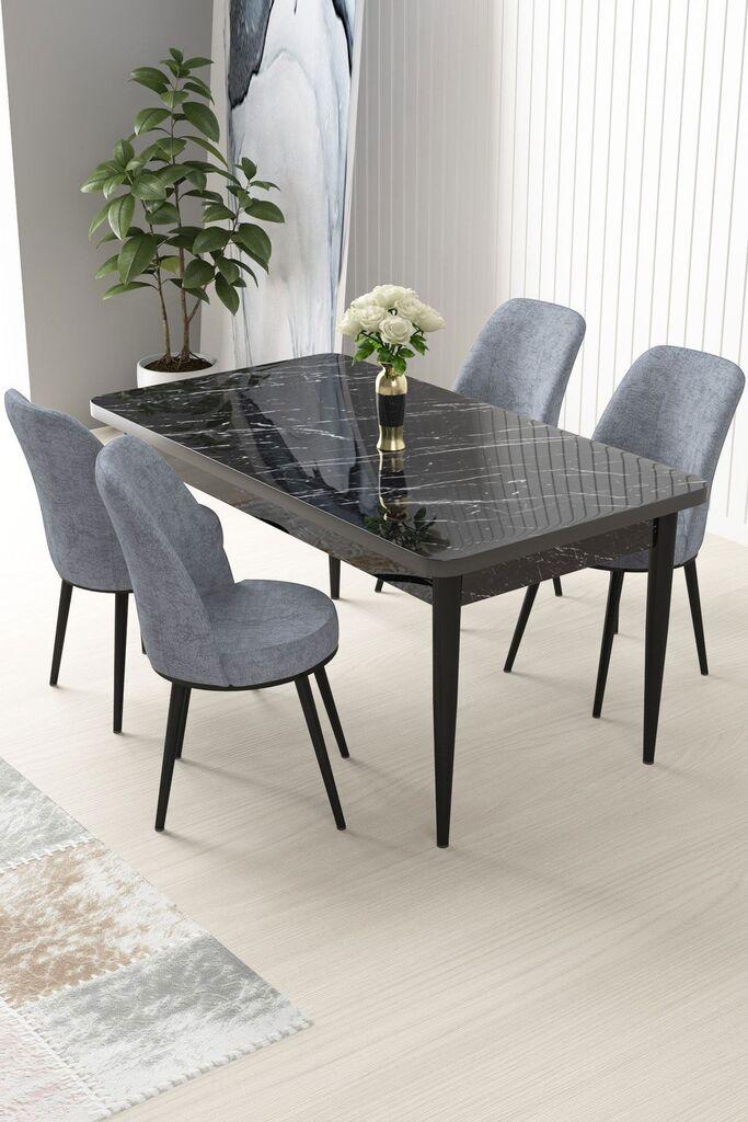 Hanah Home Set Trpezarijski sto i 4 stolice Nil, Sivo-crni