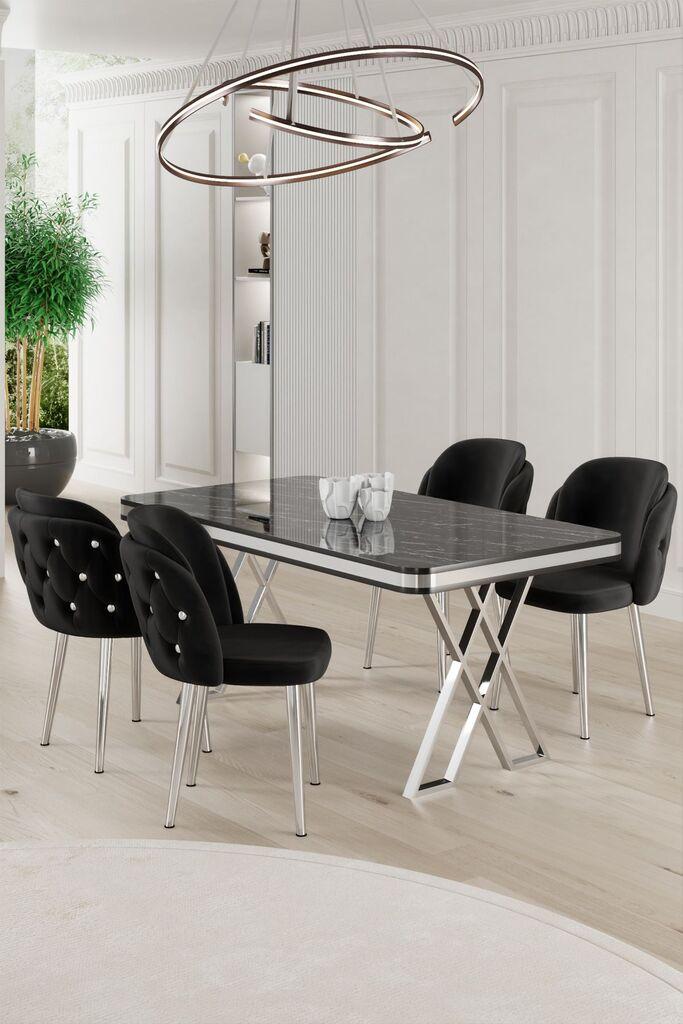 Hanah Home Set Trpezarijski sto i 4 stolice Rigel, Crno-beli