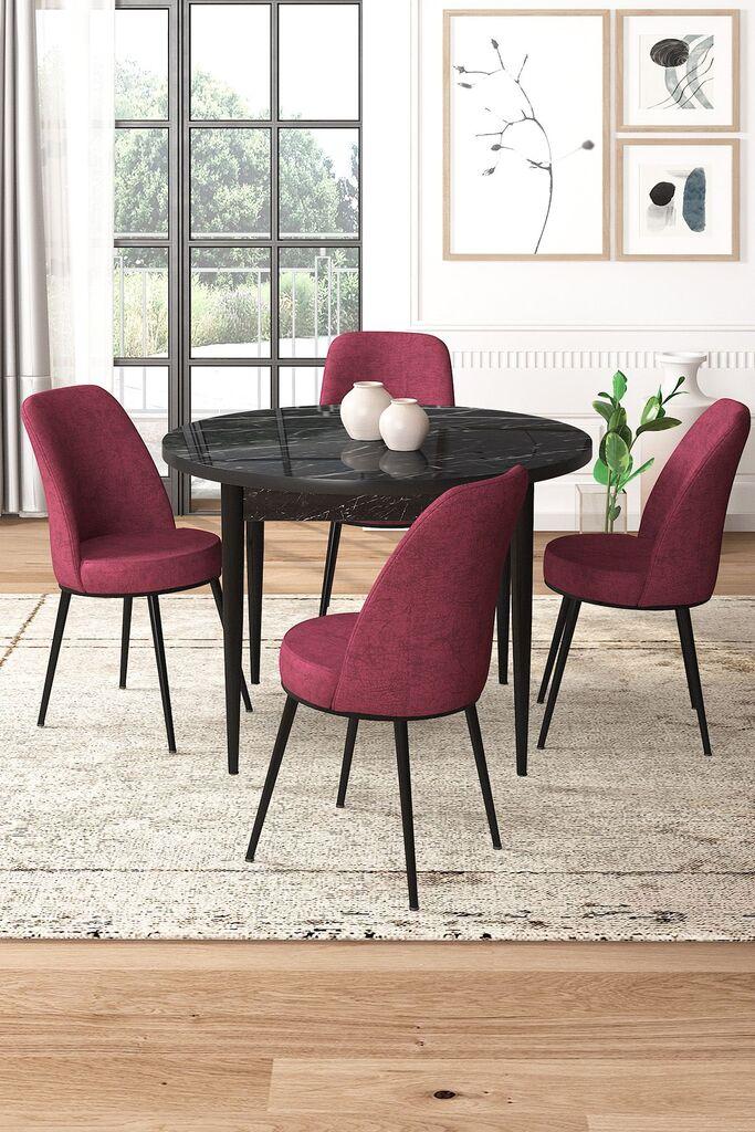 Hanah Home Set Trpezarijski sto i 4 stolice, Bordo-crni