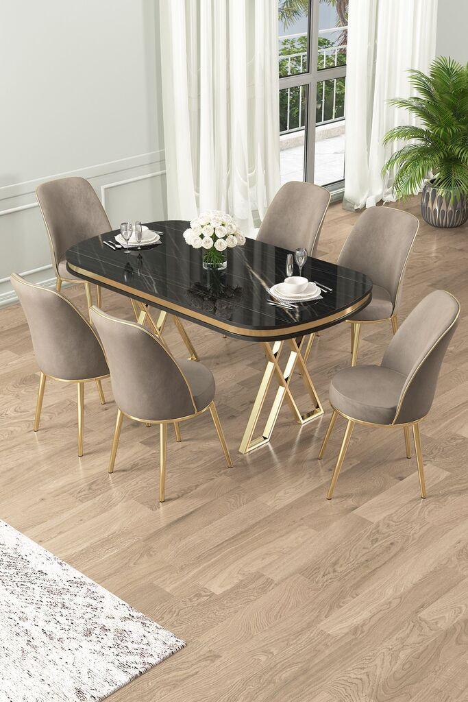 Hanah Home Set Trpezarijski sto i 6 stolica Lai, Bež-crni