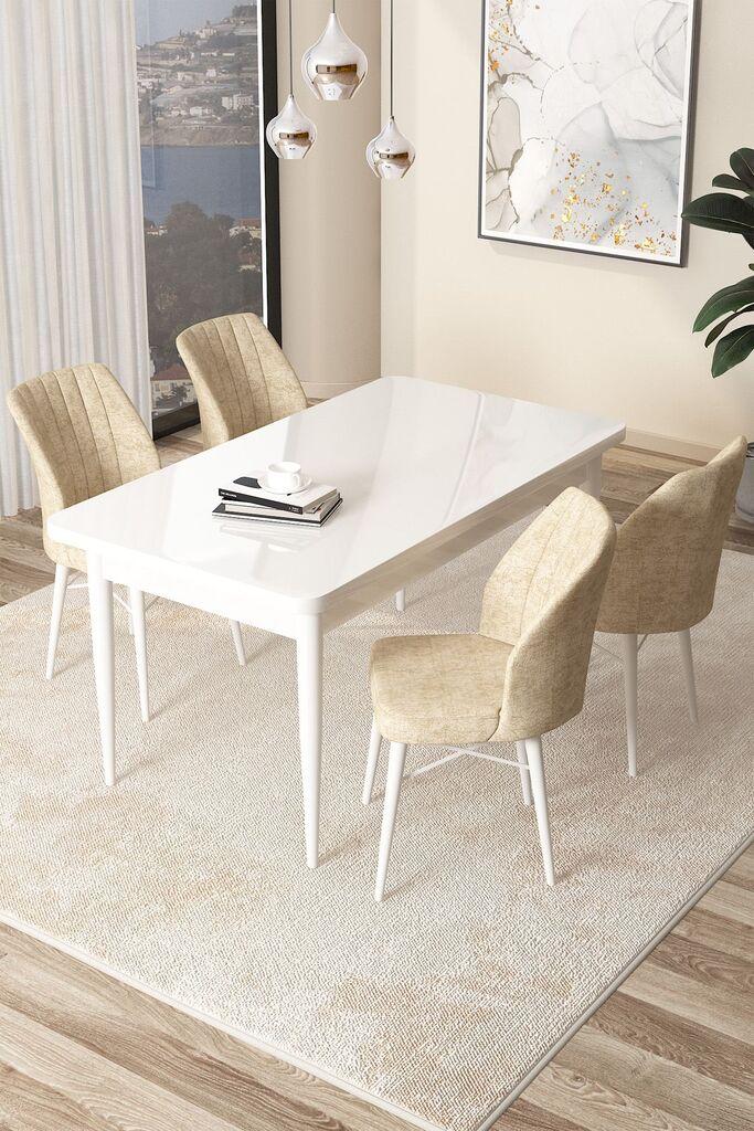 Hanah Home Set Trpezarijski sto i 4 stolice Arp, Krem-beli