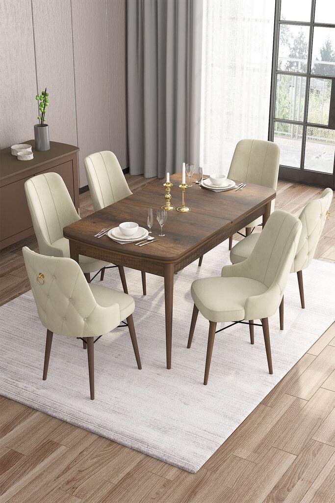 Hanah Home Set Trpezarijski sto i 6 stolica Are, Krem-braon