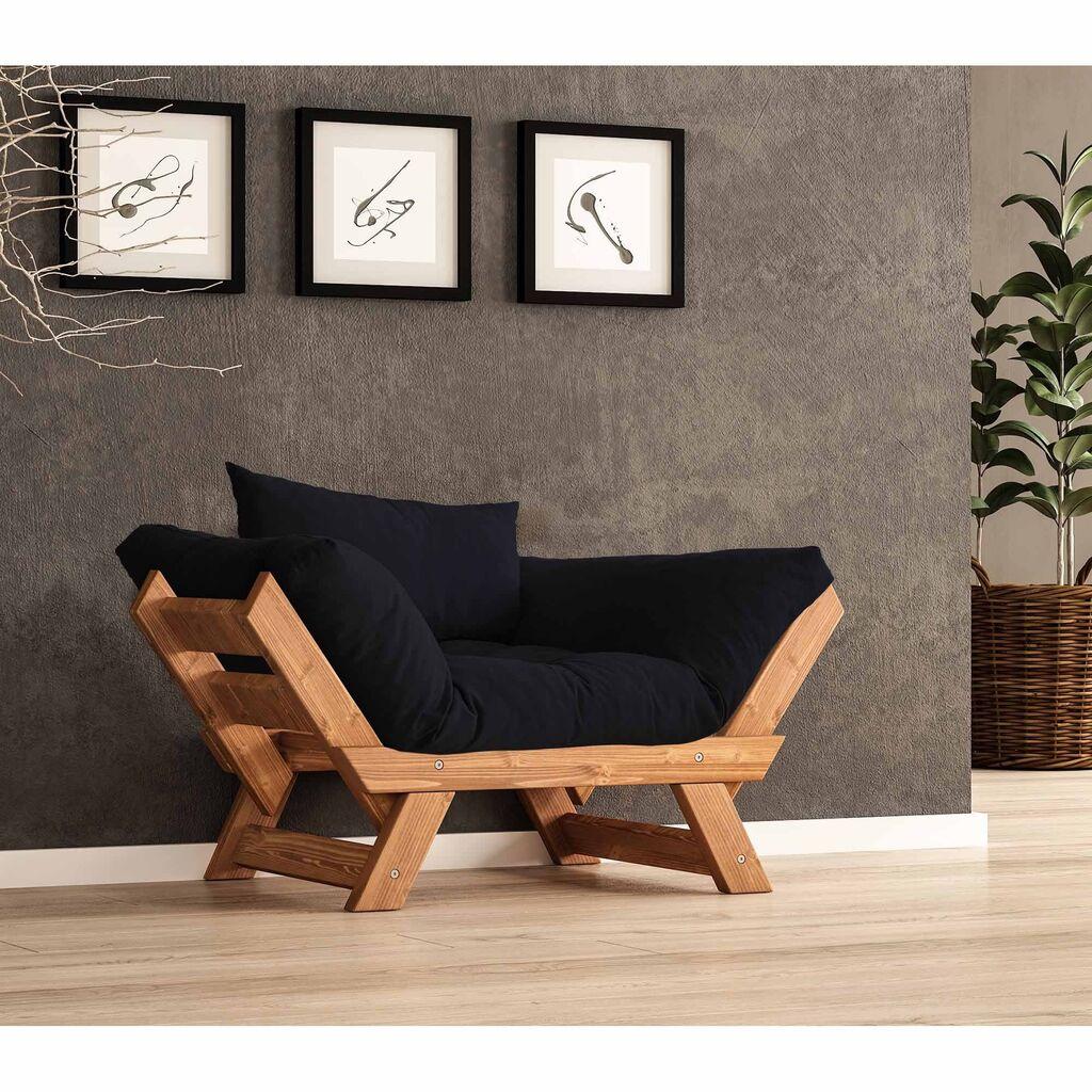 Hanah Home Baštenska sofa sa jednim sedištem i jastukom, Tikovina i crna