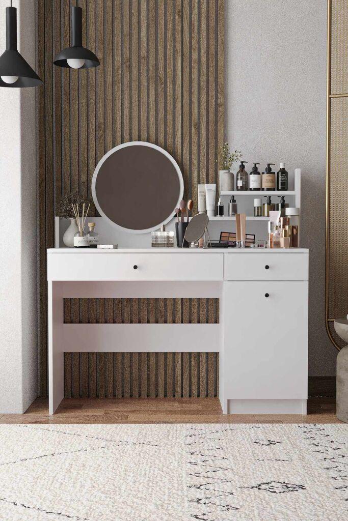 Hanah Home Sto za šminkanje Harmony 2 Round, 124 x 135 x 40 cm, Beli