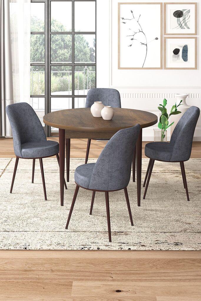 Hanah Home Set Trpezarijski sto i 4 stolice, Sivo-braon