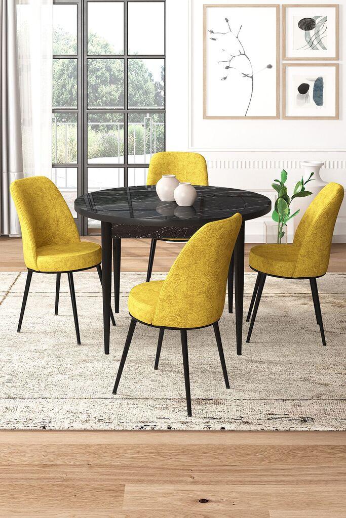 Hanah Home Set Trpezarijski sto i 4 stolice, Žuto-crni