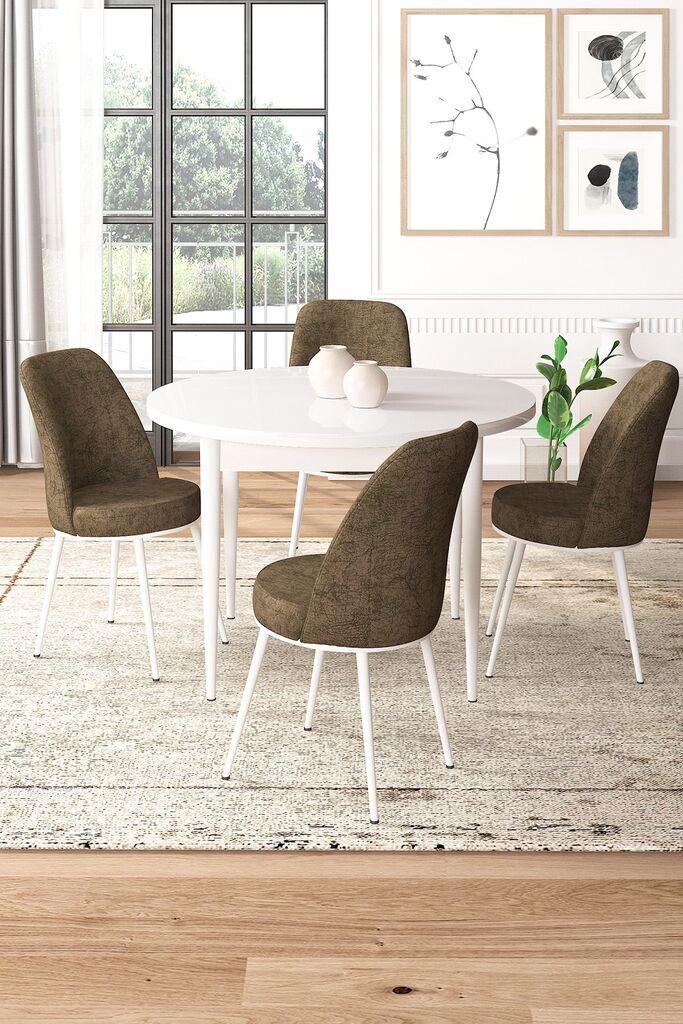 Hanah Home Set Trpezarijski sto i 4 stolice, Braon-beli