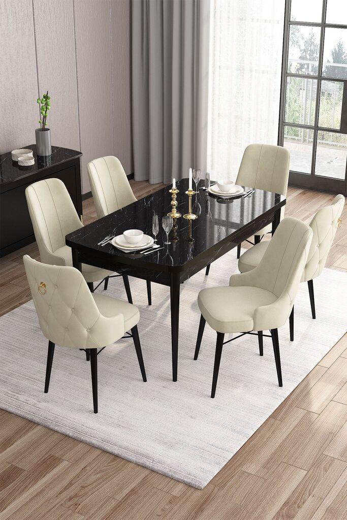 Hanah Home Set Trpezarijski sto i 6 stolica Are, Krem-crni