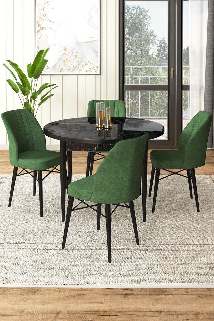 Hanah Home Set Trpezarijski sto i 4 stolice, Zeleno-crni
