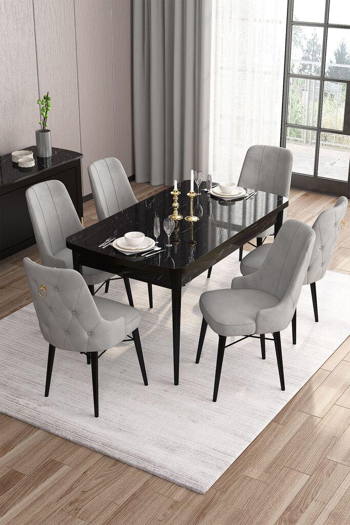 Hanah Home Set Trpezarijski sto i 6 stolica Are, Sivo-crni