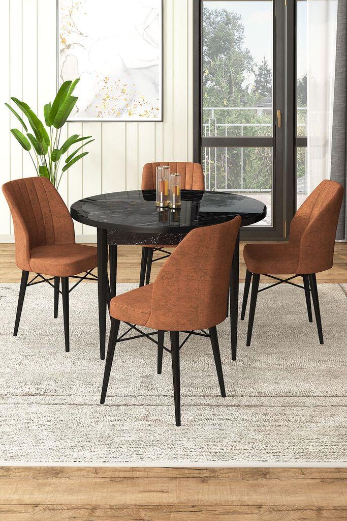Hanah Home Set Trpezarijski sto i 4 stolice, Braon-crni