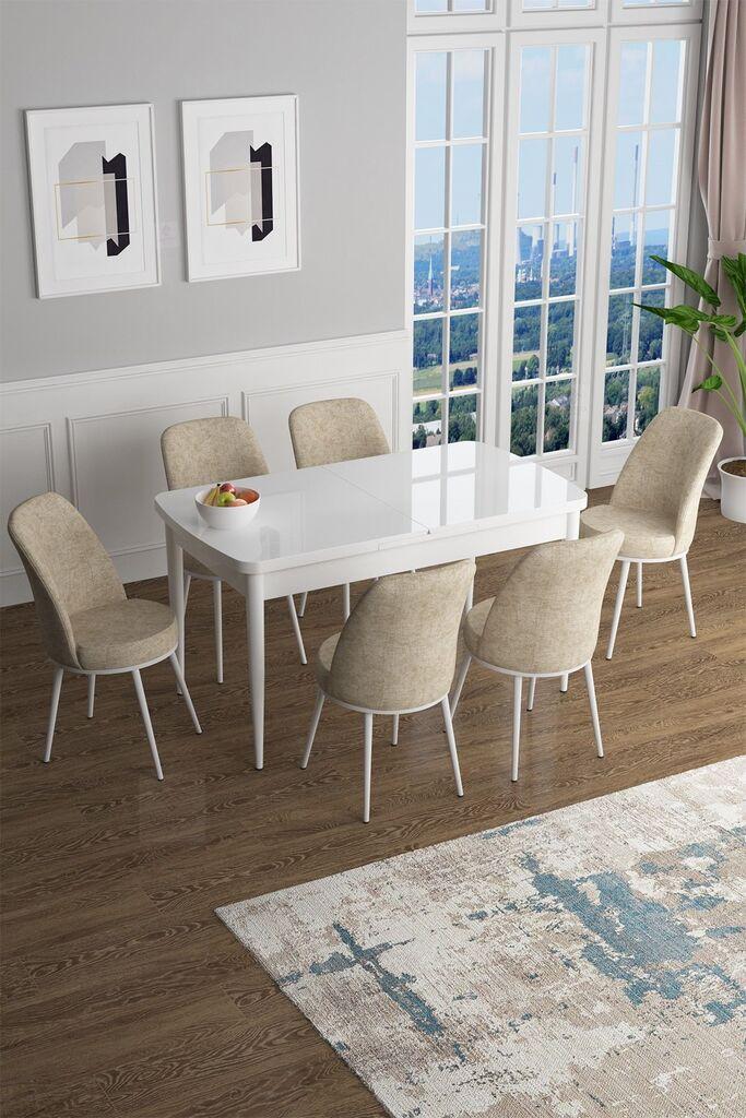 Hanah Home Set Trpezarijski sto i 6 stolica Han, Krem-beli