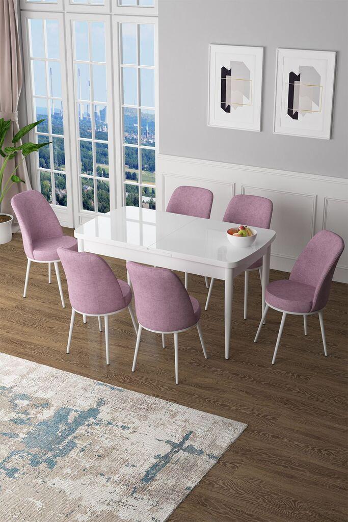 Hanah Home Set Trpezarijski sto i 6 stolica Zen, Roze-beli