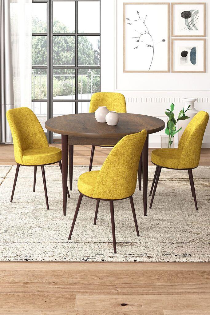 Hanah Home Set Trpezarijski sto i 4 stolice, Žuto-braon