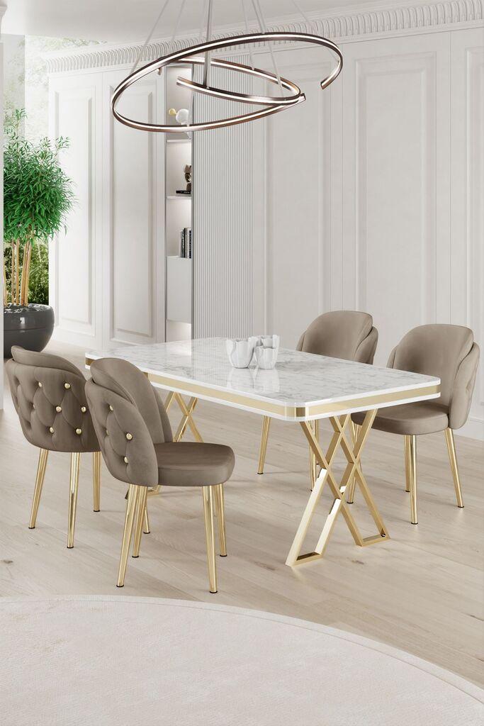 Hanah Home Set Trpezarijski sto i 4 stolice Rigel, Bež-beli