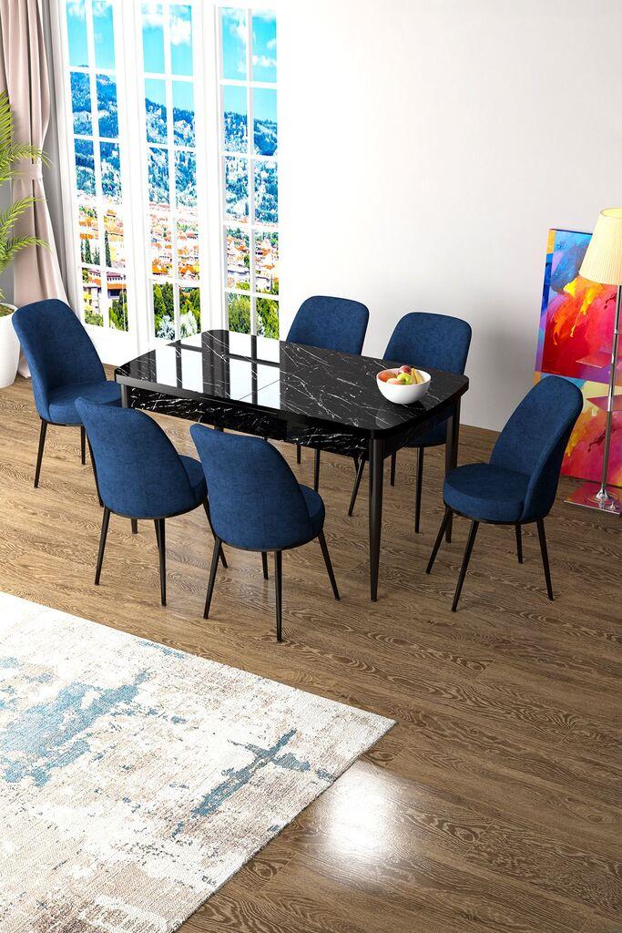 Hanah Home Set Trpezarijski sto i 6 stolica Zen, Plavo-crni