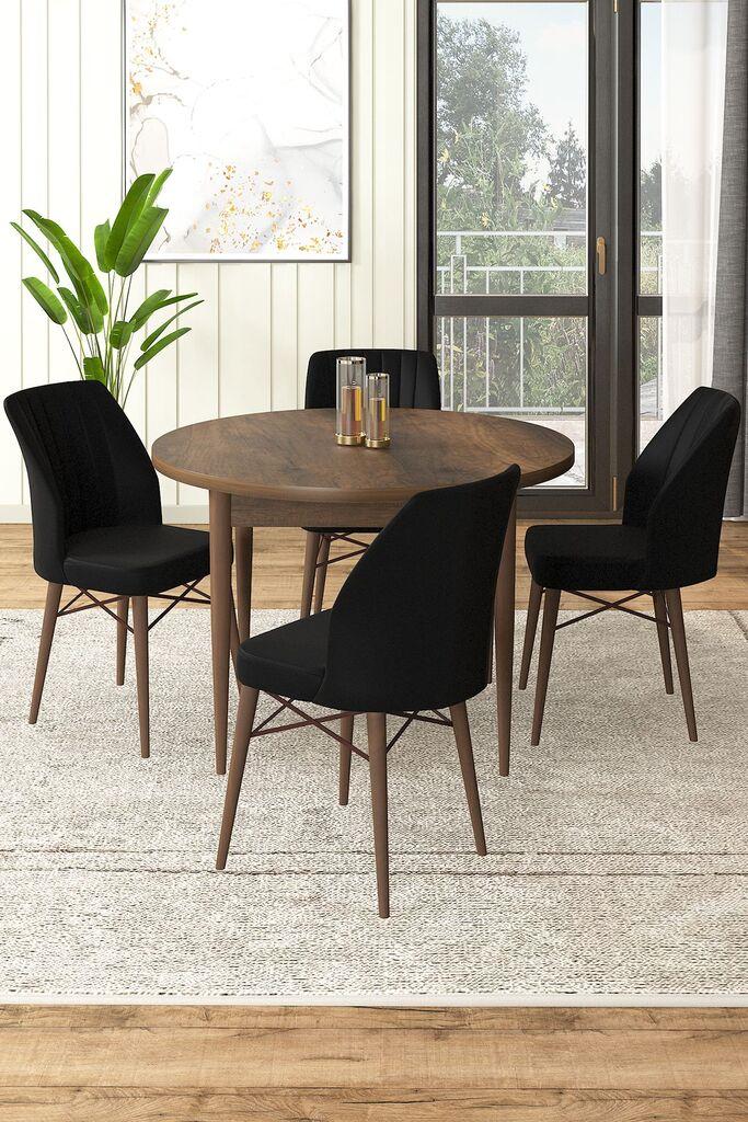 Hanah Home Set Trpezarijski sto i 4 stolice, Crno-braon