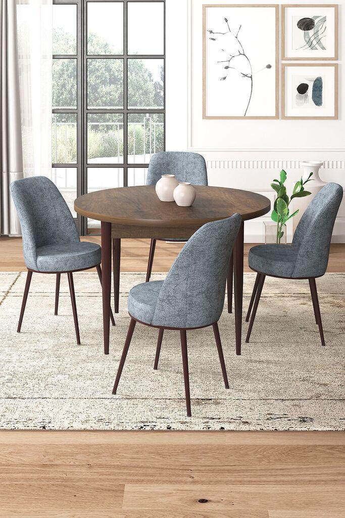 Hanah Home Set Trpezarijski sto i 4 stolice, Sivo-braon