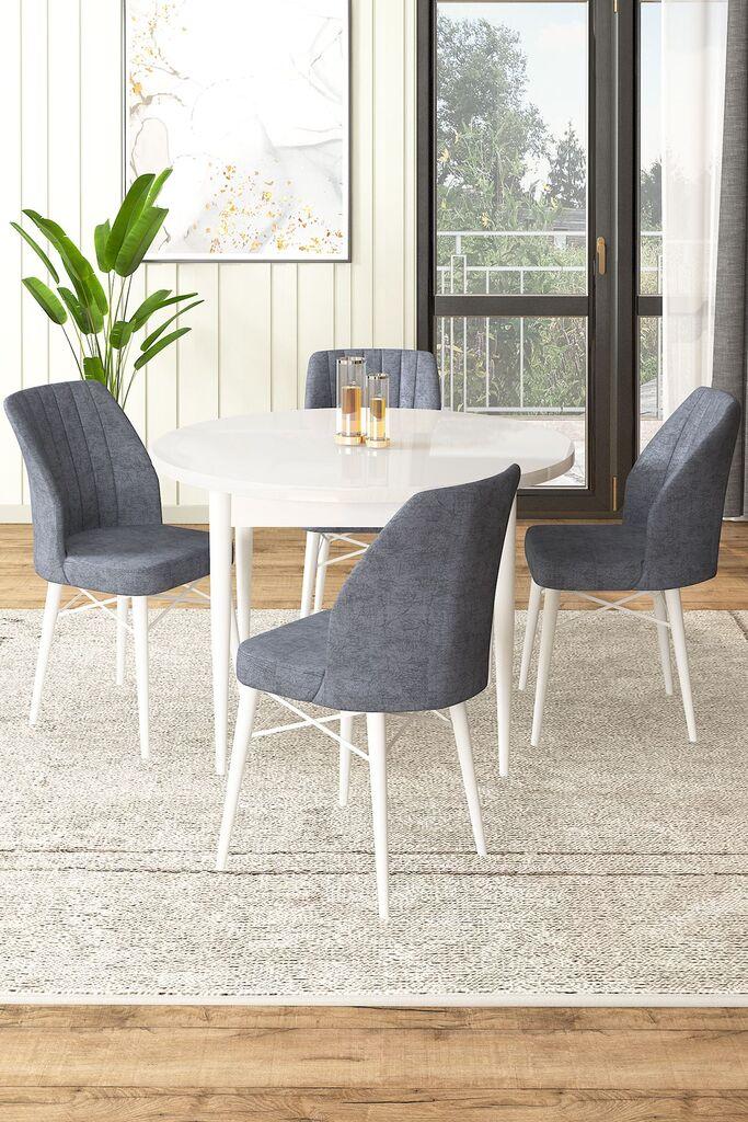 Hanah Home Set Trpezarijski sto i 4 stolice, Sivo-beli