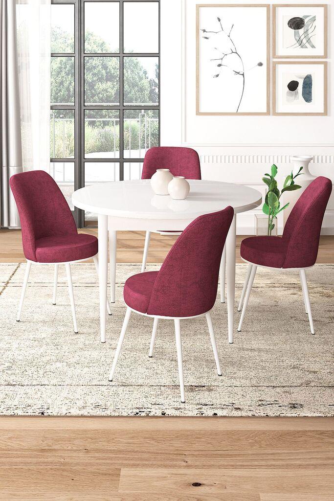 Hanah Home Set Trpezarijski sto i 4 stolice, Bordo-beli