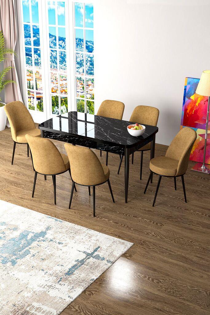Hanah Home Set Trpezarijski sto i 6 stolica Zen, Oker-crni