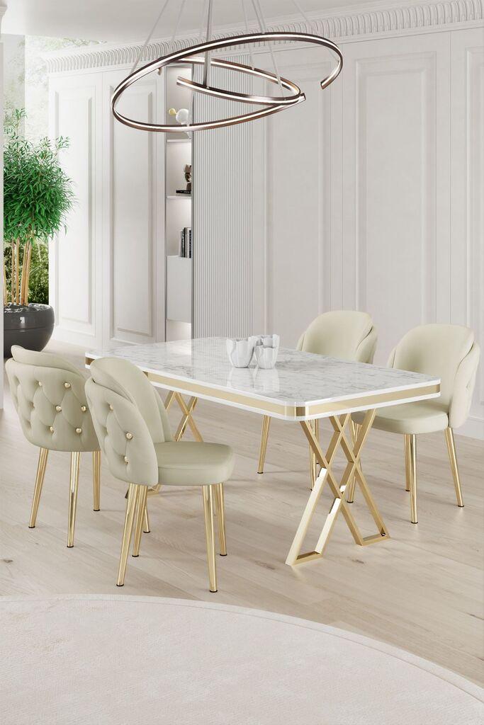 Hanah Home Set Trpezarijski sto i 4 stolice Rigel, Krem-beli