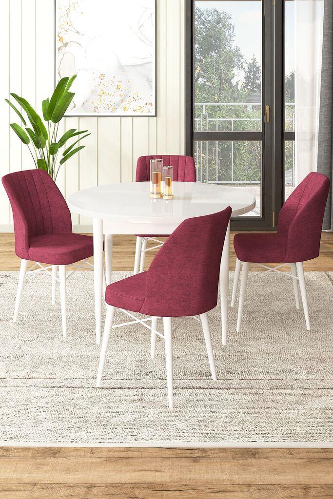 Hanah Home Set Trpezarijski sto i 4 stolice, Bordo-beli