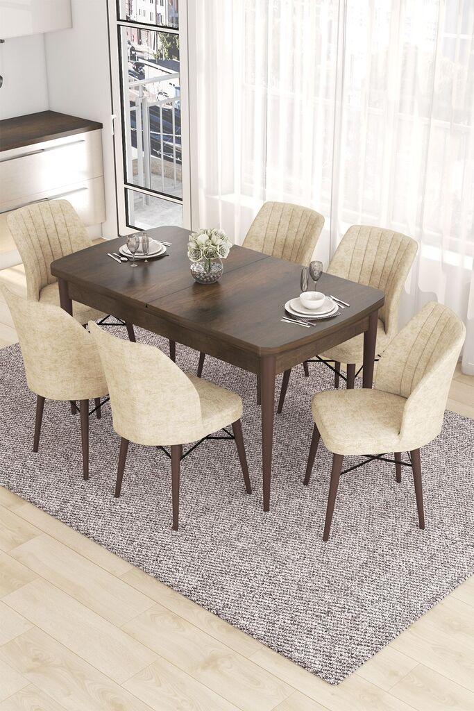 Hanah Home Set Trpezarijski sto i 6 stolica Eva, Krem-braon