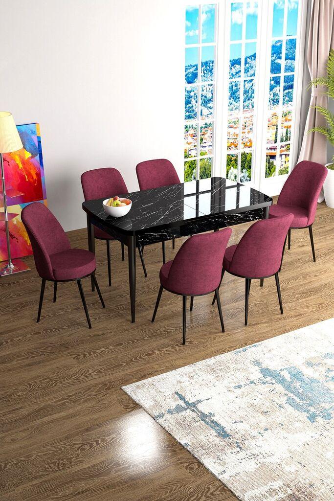 Hanah Home Set Trpezarijski sto i 6 stolica Han, Bordo-crni