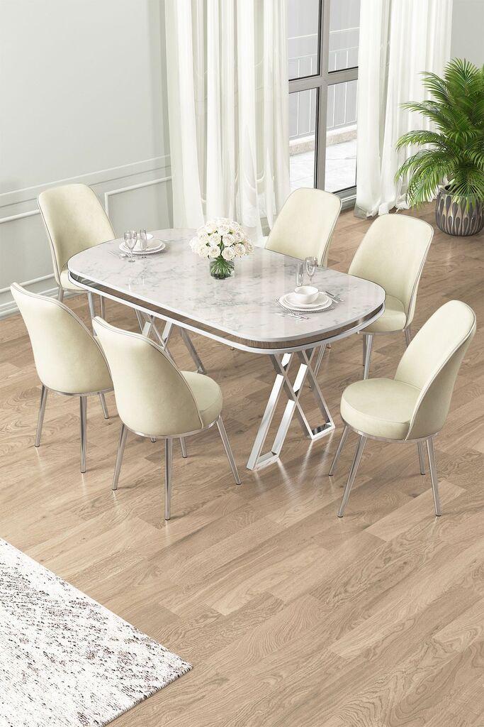 Hanah Home Set Trpezarijski sto i 6 stolica Lai, Krem-beli