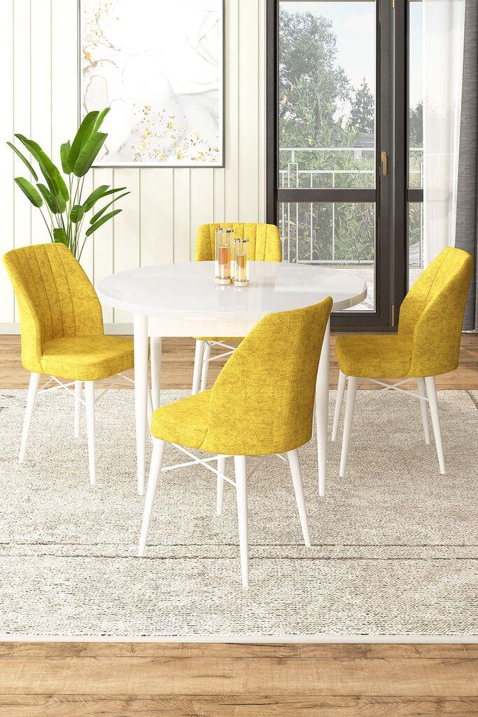 Hanah Home Set Trpezarijski sto i 4 stolice, Žuto-beli