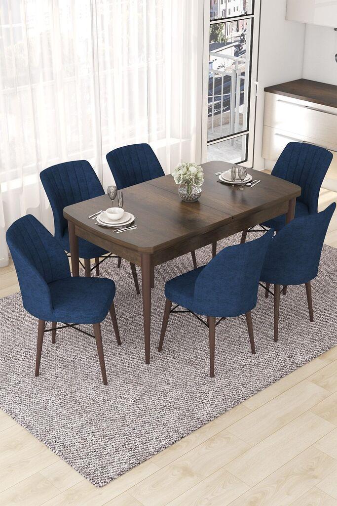 Hanah Home Set Trpezarijski sto i 6 stolica Nef, Plavo-braon
