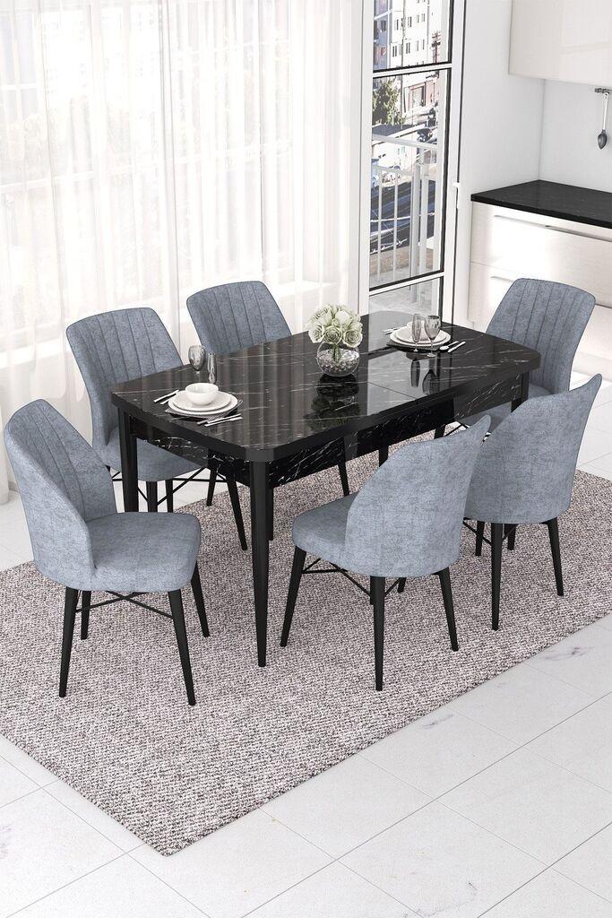 Hanah Home Set Trpezarijski sto i 6 stolica Nef, Sivo-crni