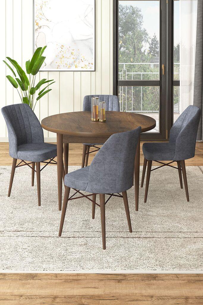 Hanah Home Set Trpezarijski sto i 4 stolice, Sivo-braon